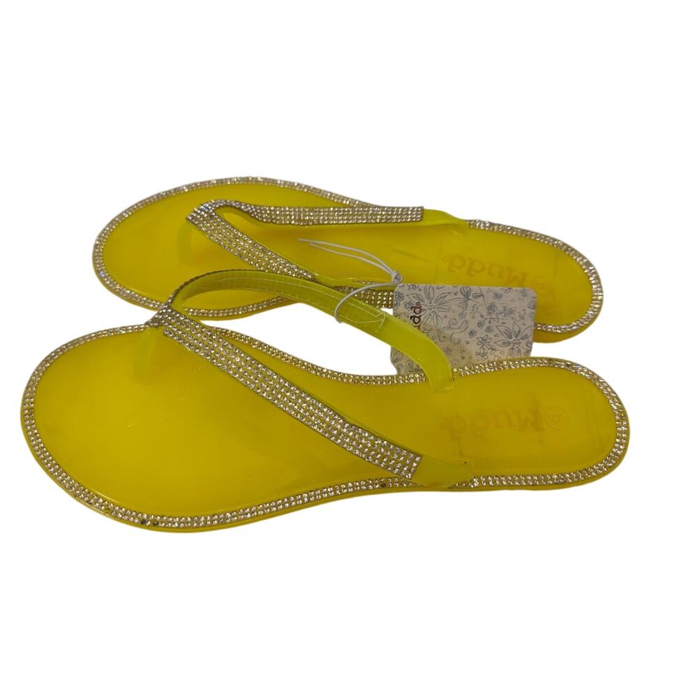 New MUDD Women’s Yellow Rhinestone Papaya Beach Flip Flops Size 6 - Picture 2 of 4